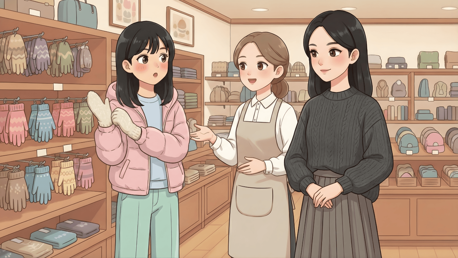 手袋が欲しいんですが Tôi muốn mua một đôi găng tay.