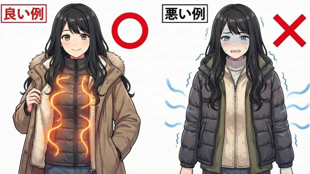 ダウンジャケットの暖かい着かた