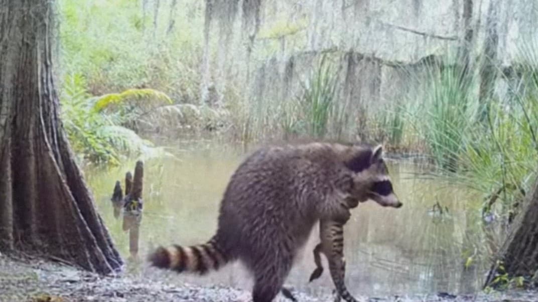 フロリダでアライグマとワニの赤ちゃん