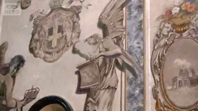 <span class="" word="イ">イ</span><span class="" word="タ">タ</span><span class="" word="リ">リ</span><span class="" word="ア">ア</span><span class="" word="の">の</span><ruby ><rb><span class="jlpt-n4" word="教会">教会</span></rb><rt>きょうかい</rt></ruby><span class="" word="の">の</span><ruby ><rb><span class="jlpt-n5" word="絵">絵</span></rb><rt>え</rt></ruby><span class="" word="、">、</span><ruby ><rb><span class="unknown" word="天使">天使</span></rb><rt>てんし</rt></ruby><span class="" word="の">の</span><ruby ><rb><span class="unknown" word="顔">顔</span></rb><rt>かお</rt></ruby><span class="" word="が">が</span><ruby ><rb><span class="" word="白">白</span></rb><rt>しろ</rt></ruby><span class="" word="く">く</span><span class="" word="な">な</span><span class="" word="り">り</span><span class="" word="ま">ま</span><span class="" word="し">し</span><span class="" word="た">た</span>