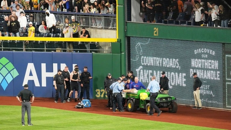 アメリカの野球のしあいで、20歳の人がおちる