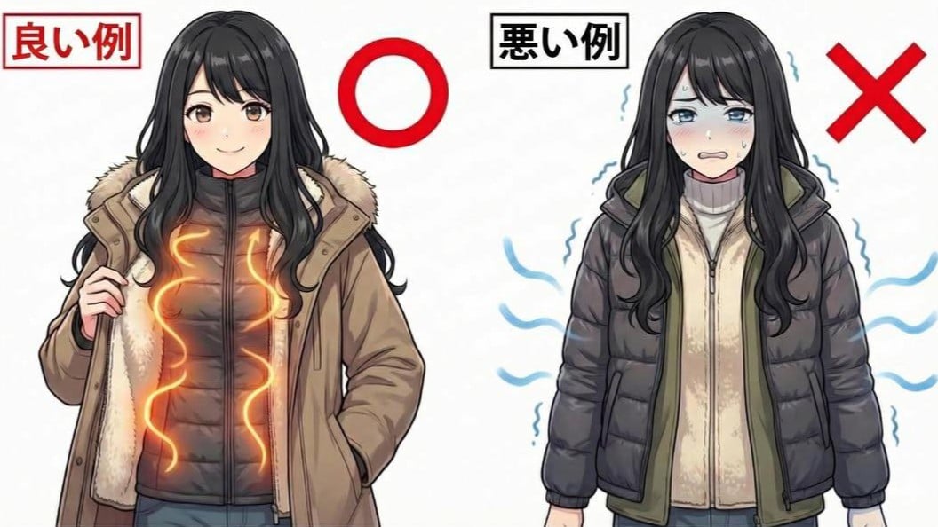 ダウンジャケットの暖かい着かた