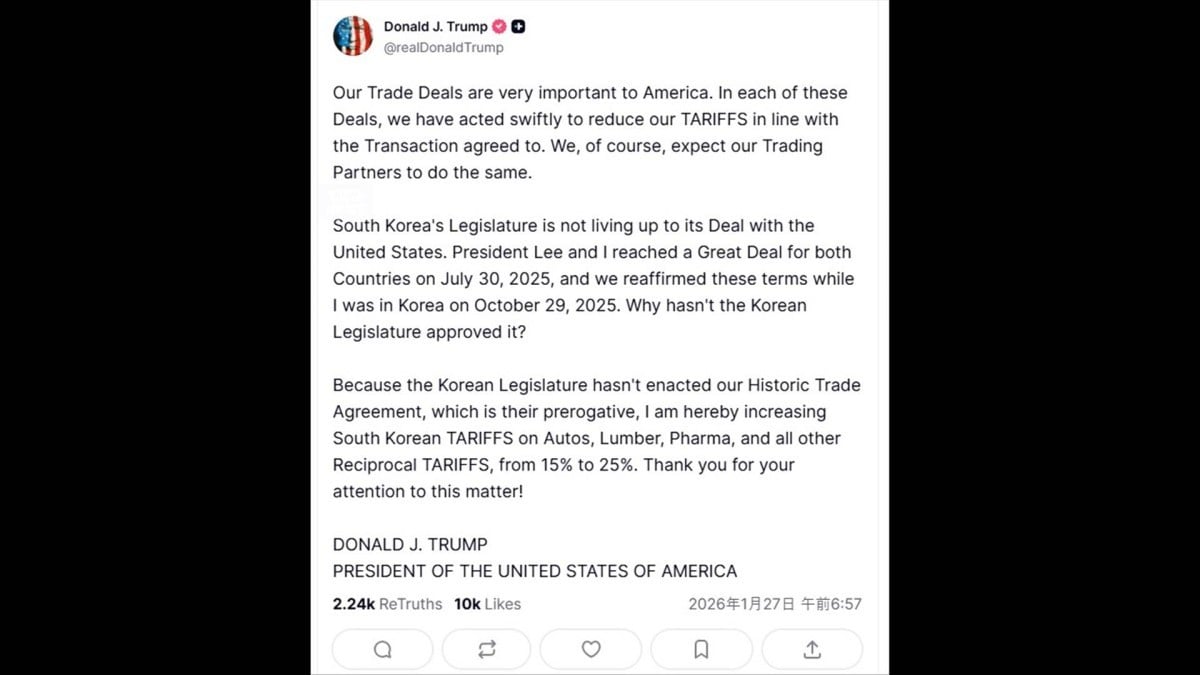 アメリカ、韓国の車などの関税を25％に上げるかもしれません